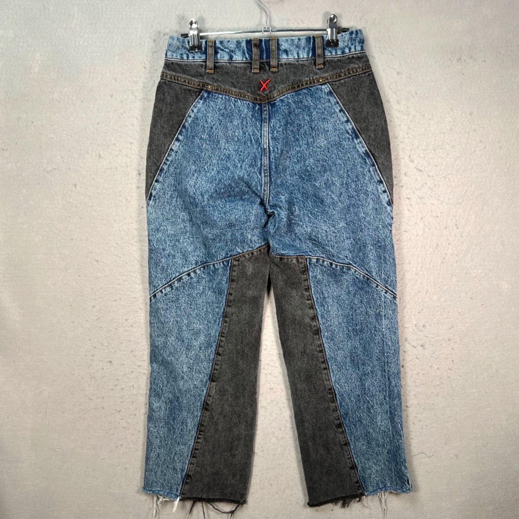 Denime PCFG Womens Jeans Two-Tone Denim With Contrast Panels & Raw Hem Size 6 Blue Straight 5-Pocket Rise High Inseam 27 Womens Size 28" / US 6 / IT 42 - 2 Thumbnail