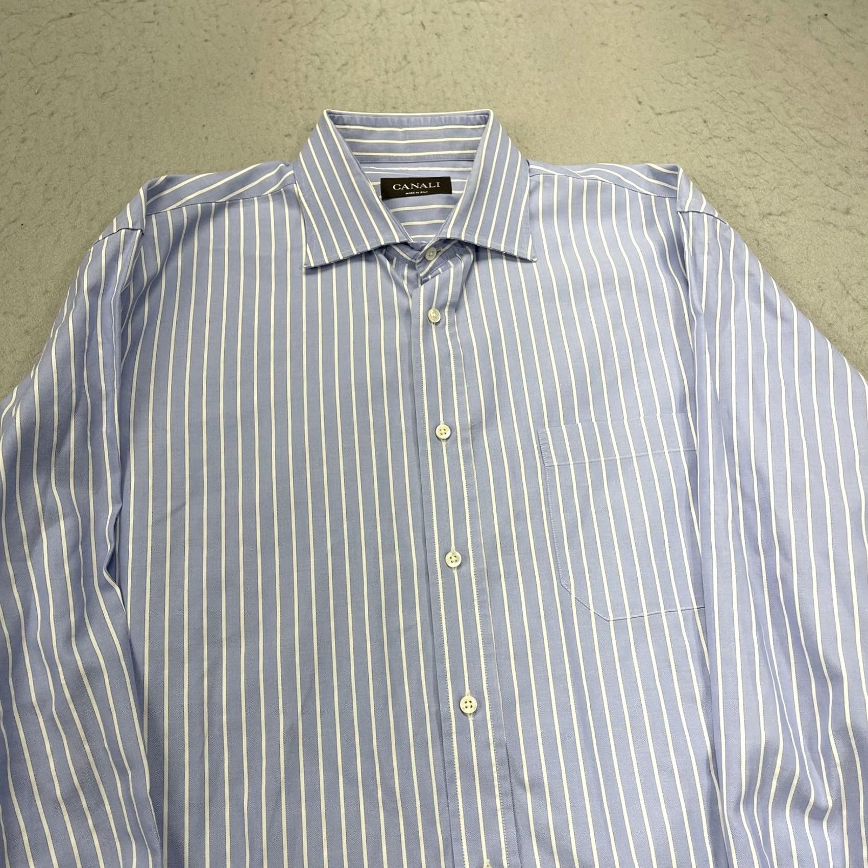Canali Canali Dress Shirt Mens 17 43 Blue Stripe Classic Fit 100% Cotton Made Italy Size 46R - 3 Thumbnail
