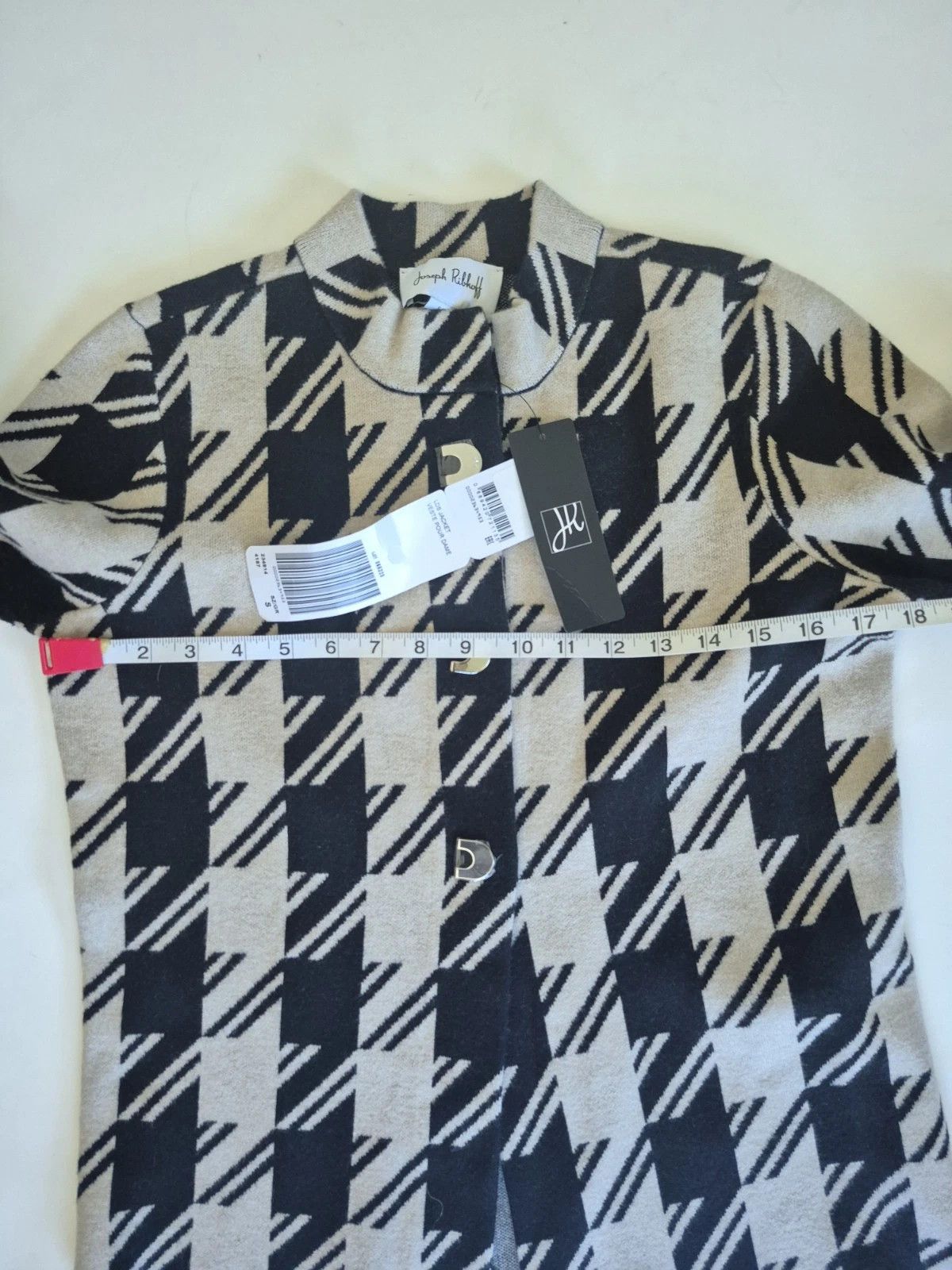 Joseph Ribkoff Cardigan Black & Sand Houndstooth Motif Jacket Size S NEW Size S / US 4 / IT 40 - 13 Thumbnail