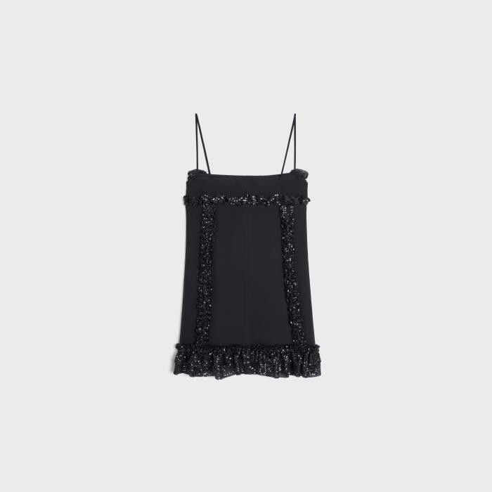Celine o1bcso1str0526 2R76H856C Mini Dress in Black Size XS / US 0-2 / IT 36-38 - 2 Thumbnail