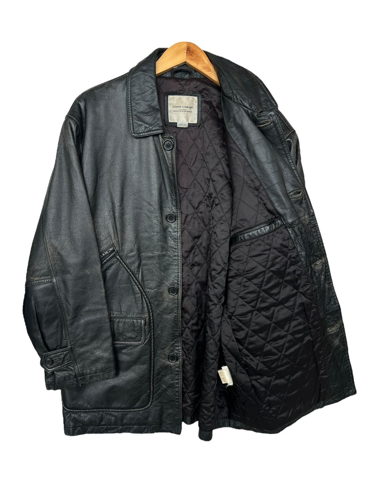 Vintage Seahop Company Black Long Coat Leather Jacket Size US L / EU 52-54 / 3 - 3 Thumbnail