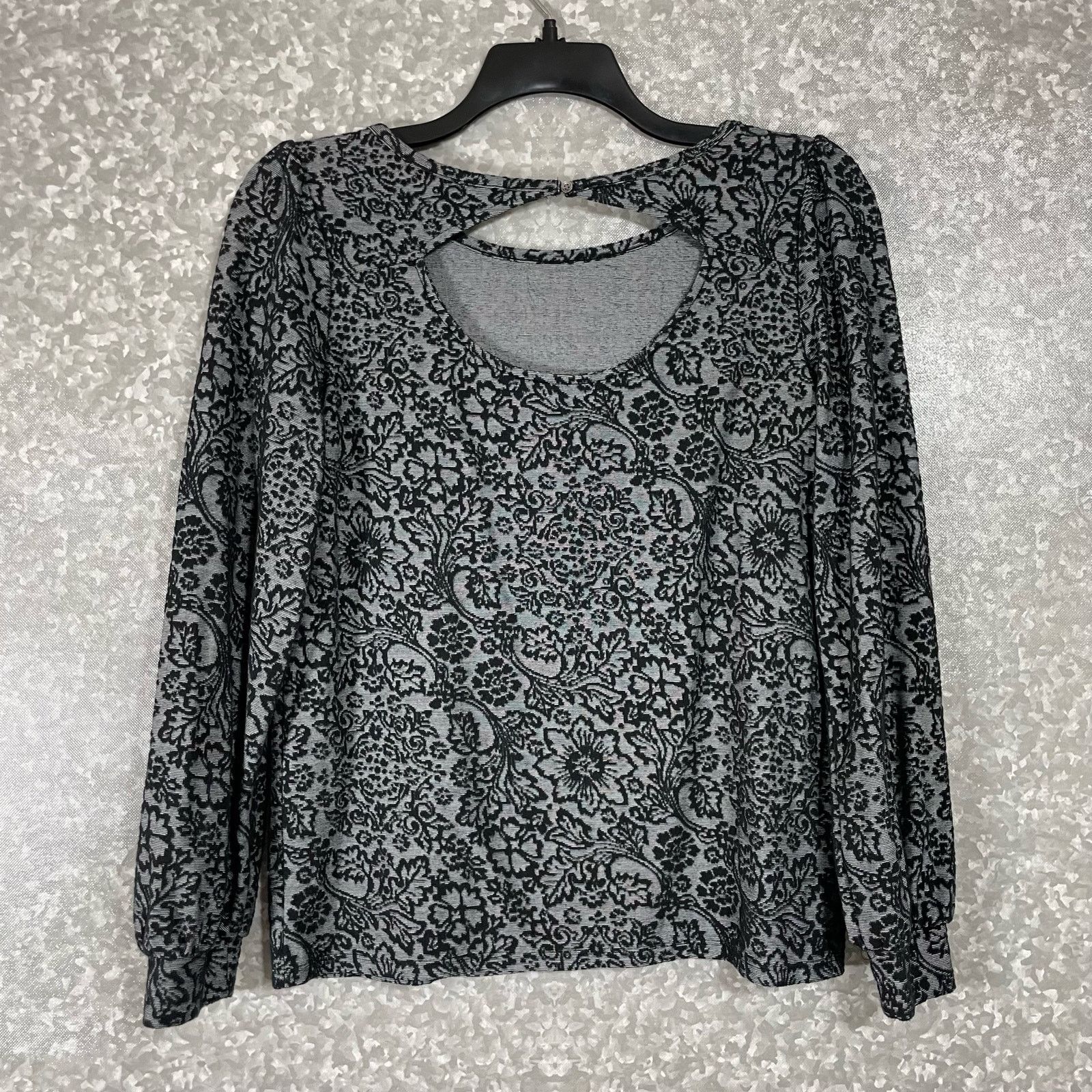 Loft Ann Taylor LOFT Black Lace Print Knit Top - Size Medium Size M / US 6-8 / IT 42-44 - 7 Thumbnail