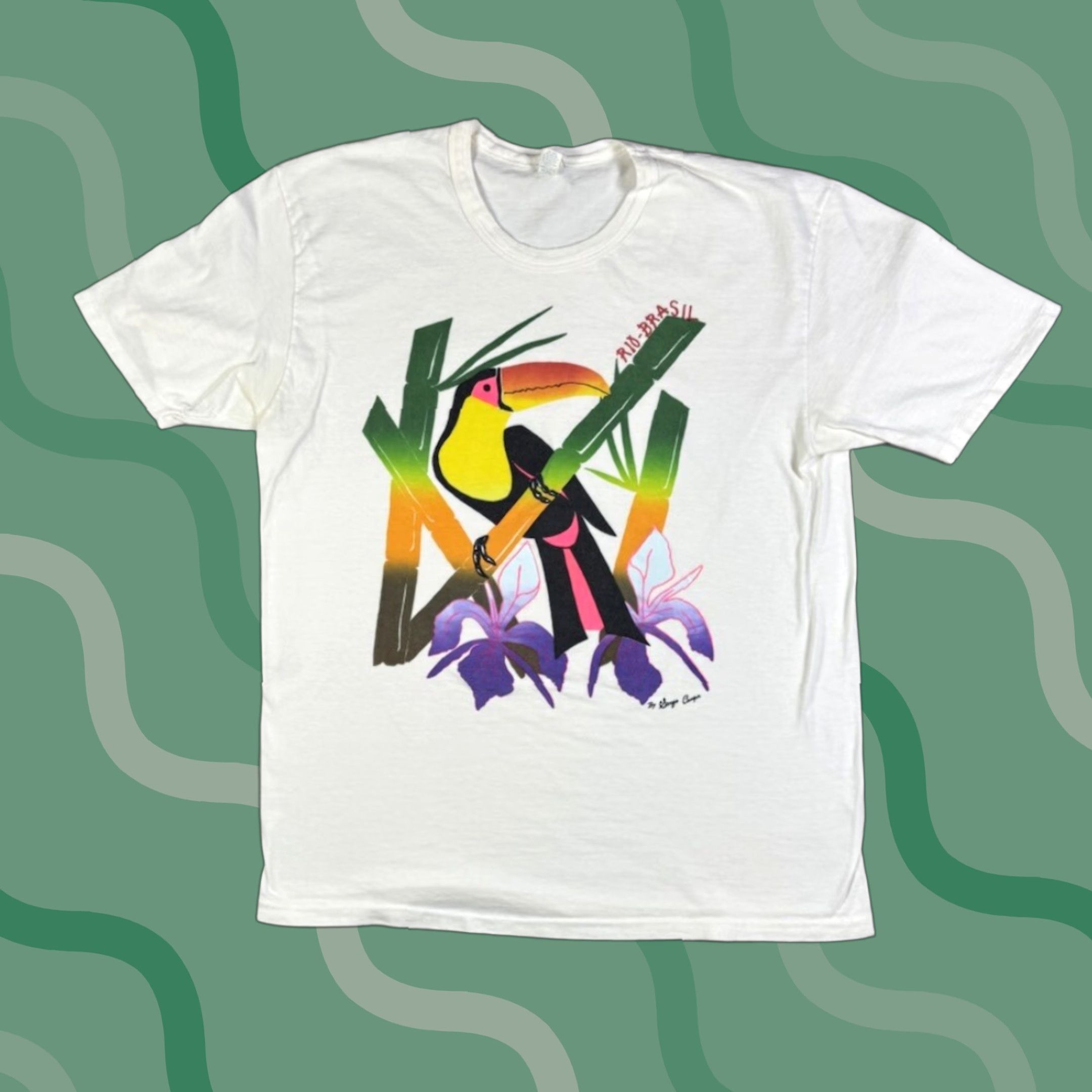 Vintage VINTAGE Tropical Parrot Bird Nature T Shirt White L Mens Crew Neck 80s 90s Graphic Print Short Sleeve Cotton Size US L / EU 52-54 / 3 - 1 Thumbnail