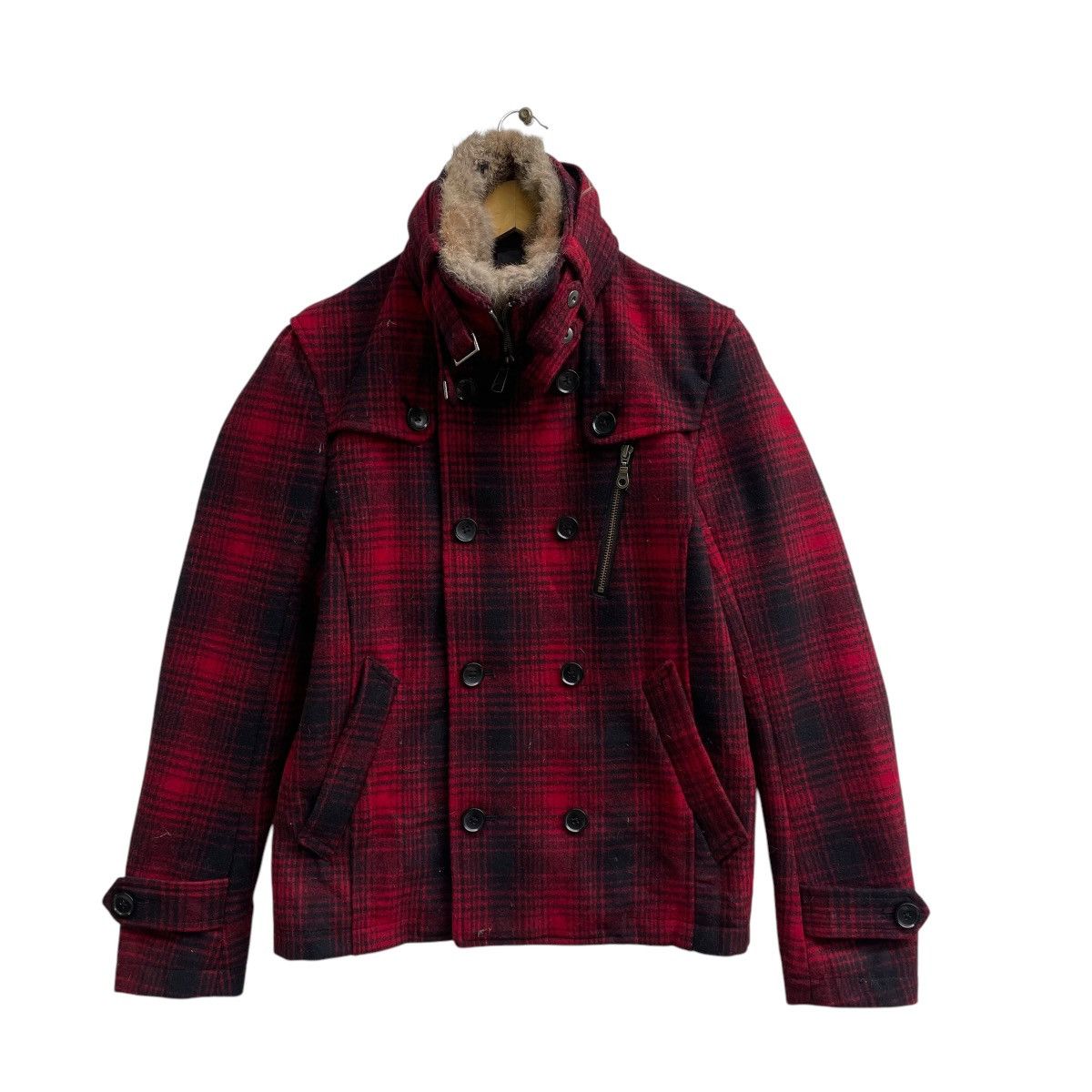 If Six Was Nine 💥Rattle Trap Wool Shaadow Plaid Rabbit Fur Collar Peacoat Size US M / EU 48-50 / 2 - 1 Thumbnail