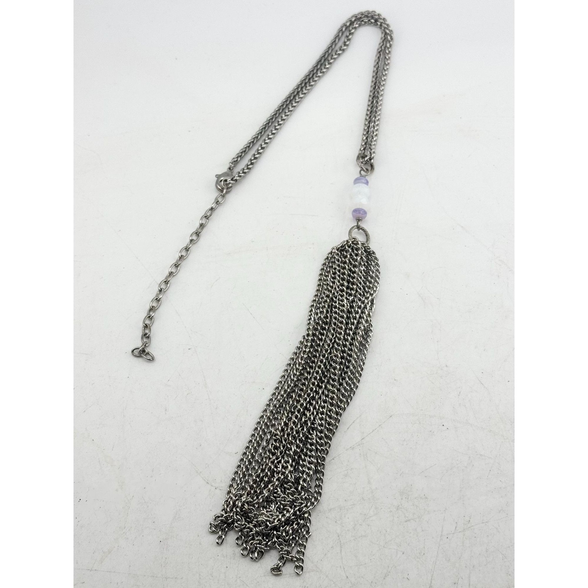 Vintage Vintage glass beaded silver tone chain tassel necklace Size ONE SIZE - 4 Thumbnail