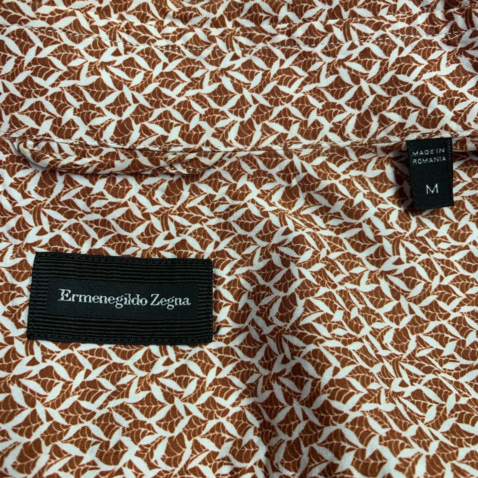 Ermenegildo Zegna Size M White Rust Abstract Cotton Short Sleeve Shirt Size US M / EU 48-50 / 2 - 5 Thumbnail