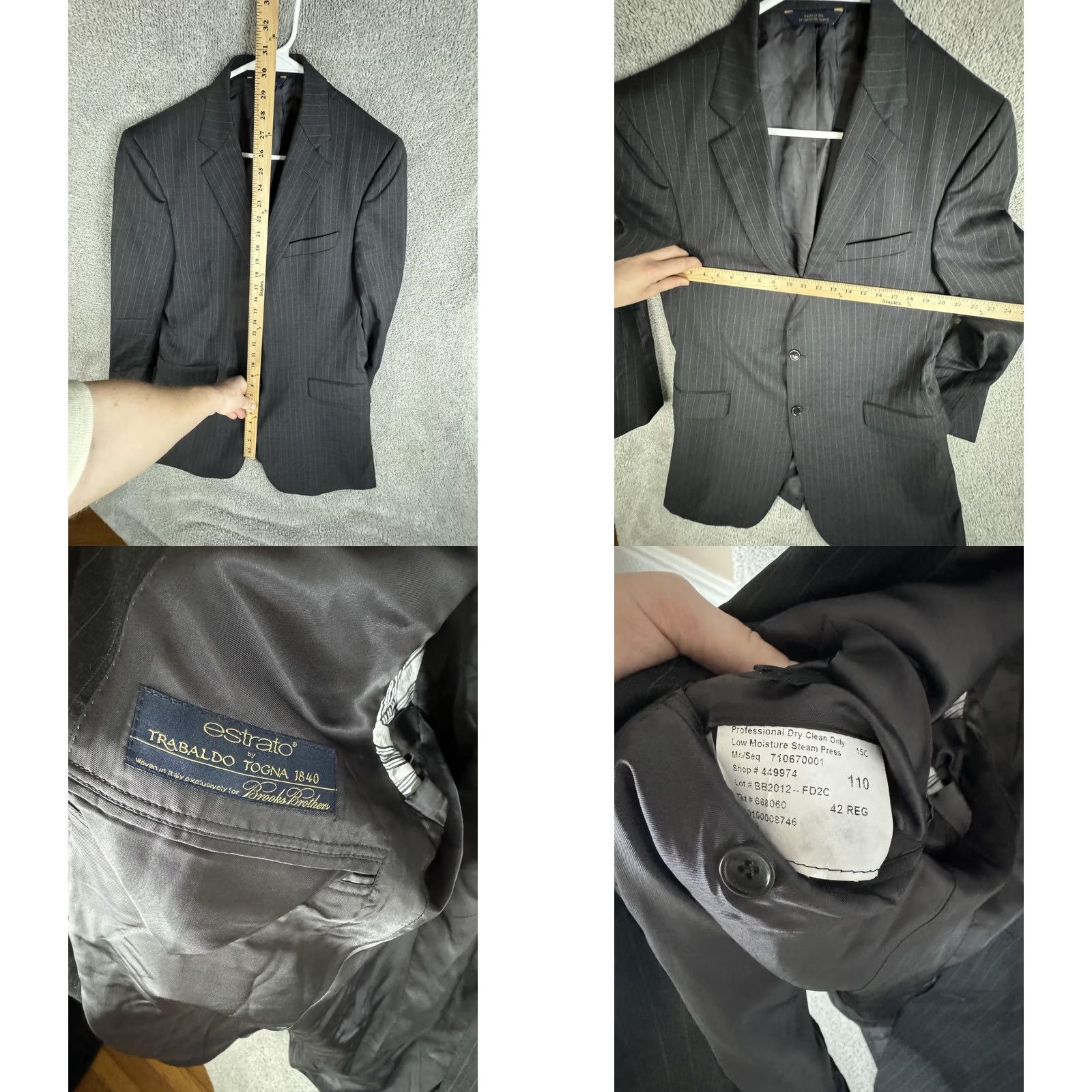 Brooks Brothers Brooks Brothers Jacket 42R Gray Pinstripe 1818 Fitzgerald Wool Blazer Slim Notch Two-Button Single-Breasted Mens Suit Jacket Size 42R - 8 Thumbnail