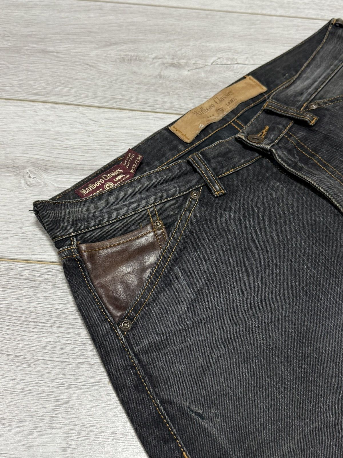 Marlboro Classics Marlboro classic denim pants jeans leather insert eb0 Size US 33 - 3 Thumbnail