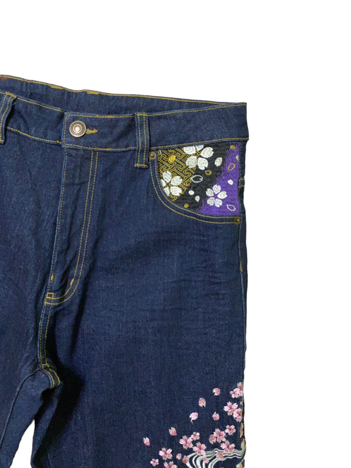 Japanese Brand Vintage THE JAPAN TRADITION Sakura Floral Embroidered Denim Size US 32 / EU 48 - 5 Thumbnail