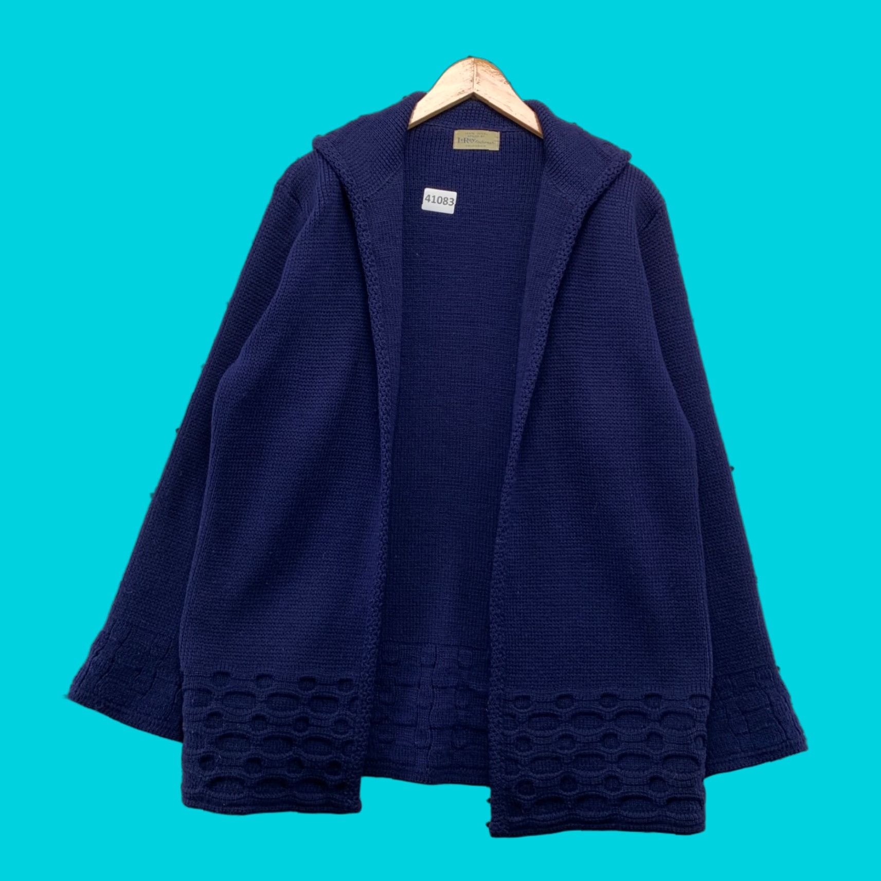 Vintage VINTAGE Le Roy Cardigan Sweater Womens Large Blue 100% Wool Chunky-Knit Long Sleeve Open Size L / US 10 / IT 46 - 1 Thumbnail
