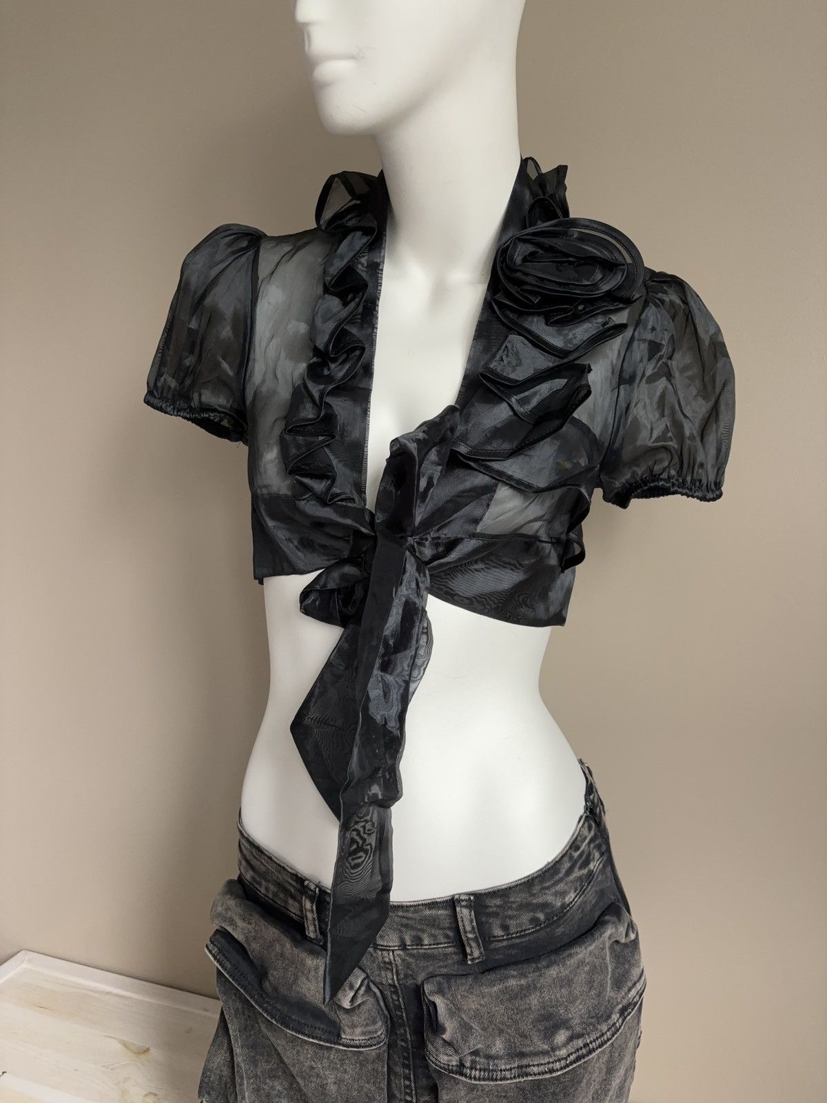 Vintage Rina Scimento vintage mesh bolero lace up blouse coquette Size S / US 4 / IT 40 - 3 Thumbnail