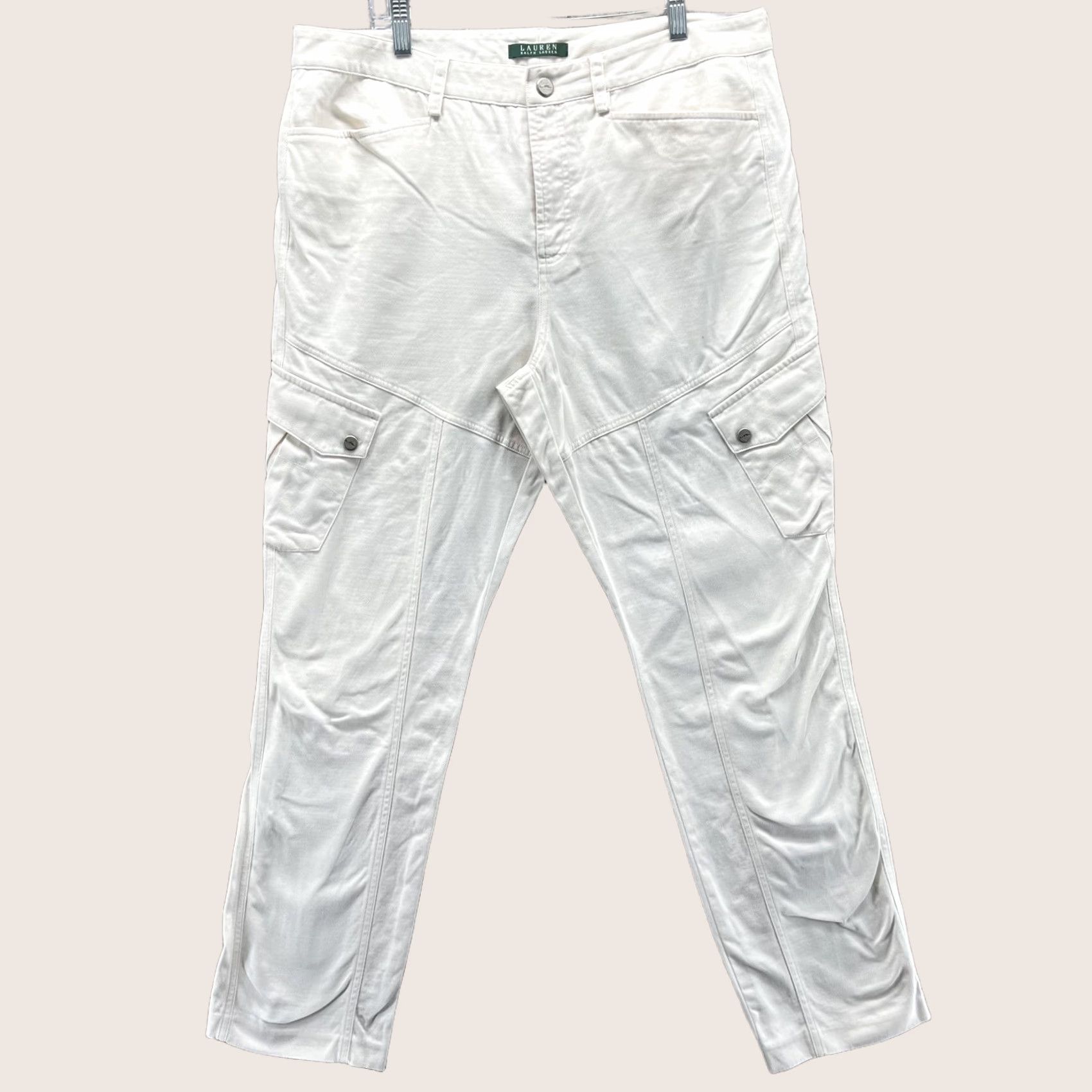 Ralph Lauren Lauren Ralph Lauren Pants Womens 14 White Cargo Straight Leg Twill Casual Size 36" / US 14 / IT 50 - 1 Thumbnail