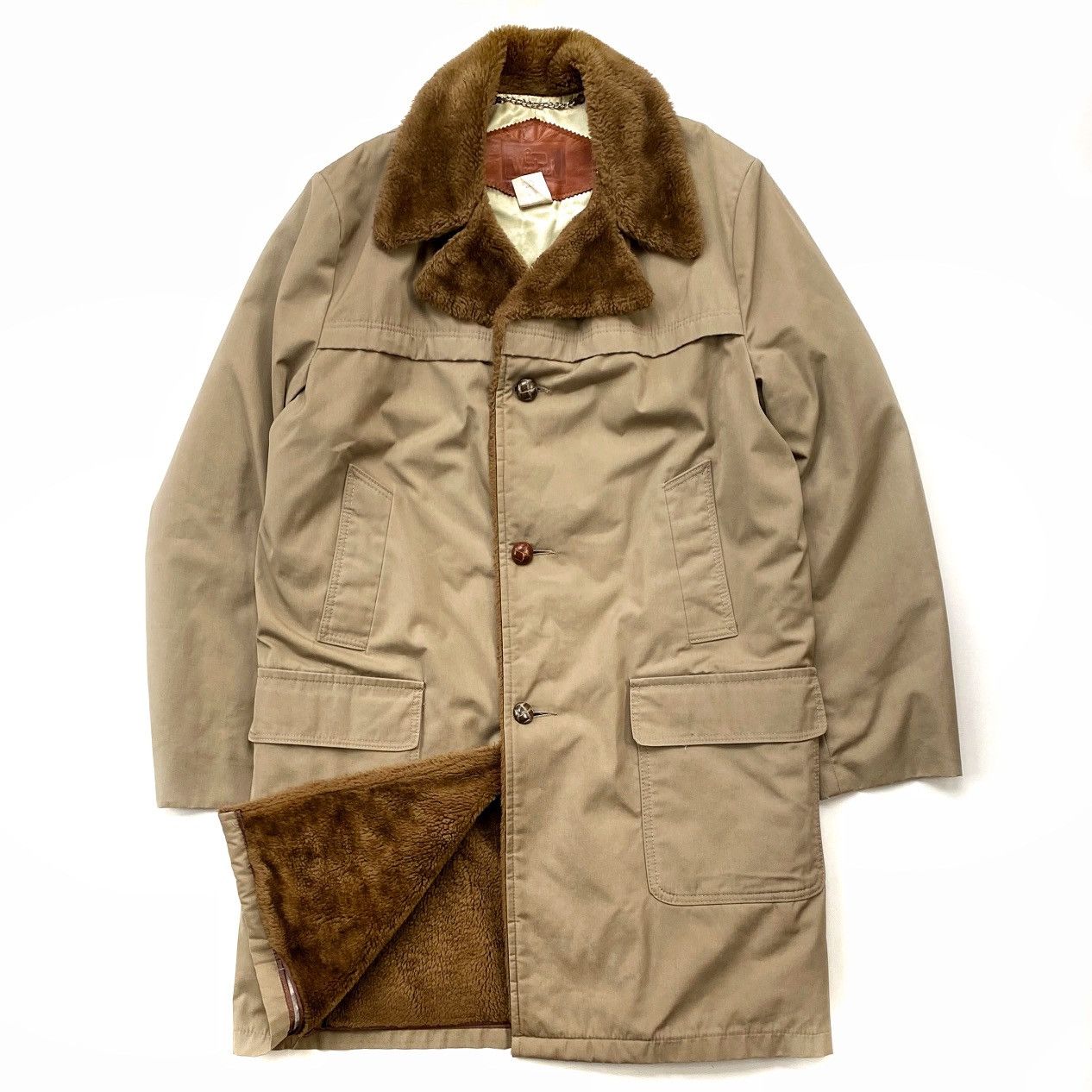 image of Woolrich Woolen Mills Vintage Woolrich Sherpa-Lined Trench Coat in Tan, Men's (Size Medium)