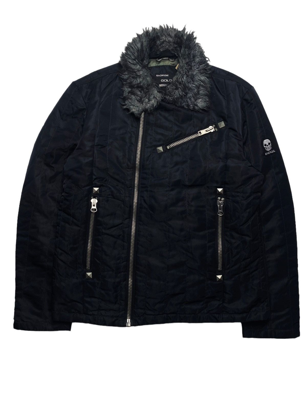 image of 14Th Addiction x Energie 2000S Energie - Trim Fur Nylon Biker Jacket in Black, Men's (Size Medium)