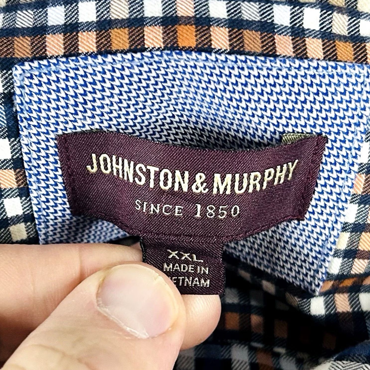 Johnston & Murphy Johnston & Murphy 2XL Casual Flip Cuff Shirt Blue Orange Plaid Cotton Shirt Men Regular Button-Front Collared Long Sleeve Size US XXL / EU 58 / 5 - 3 Thumbnail