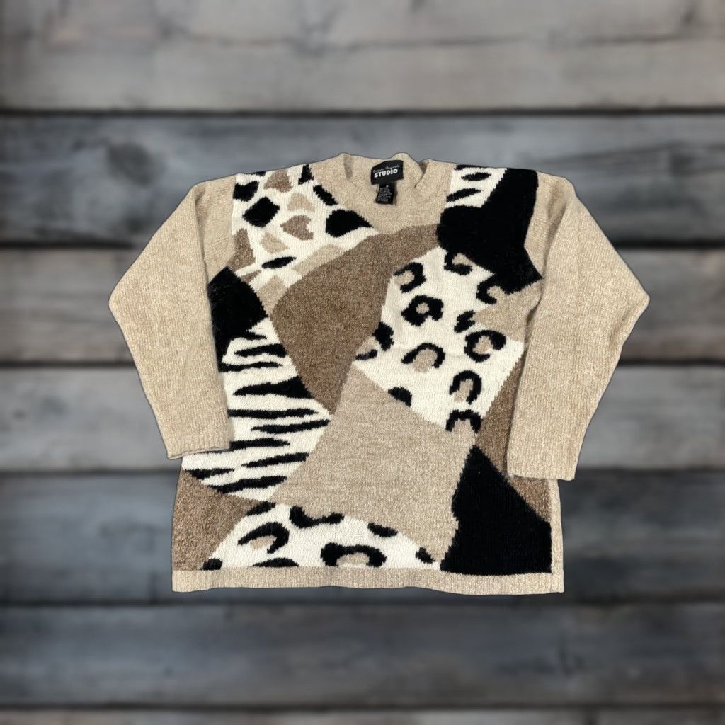 Etro Retro Leopard Abstract Pattern Silk Sweater Women's Medium Beige Angora Wool Size M / US 6-8 / IT 42-44 - 1 Thumbnail