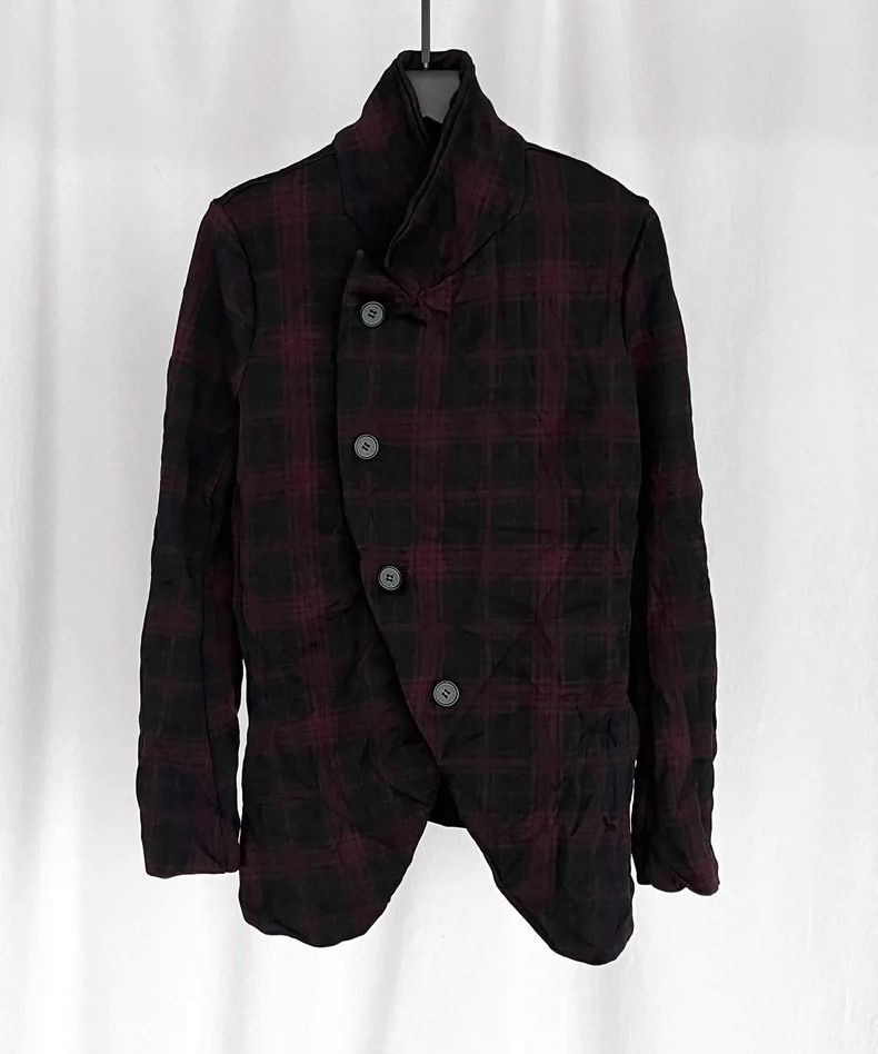 Yohji Yamamoto Plaid Felt Curved Placket Fit Cut Jacket 25