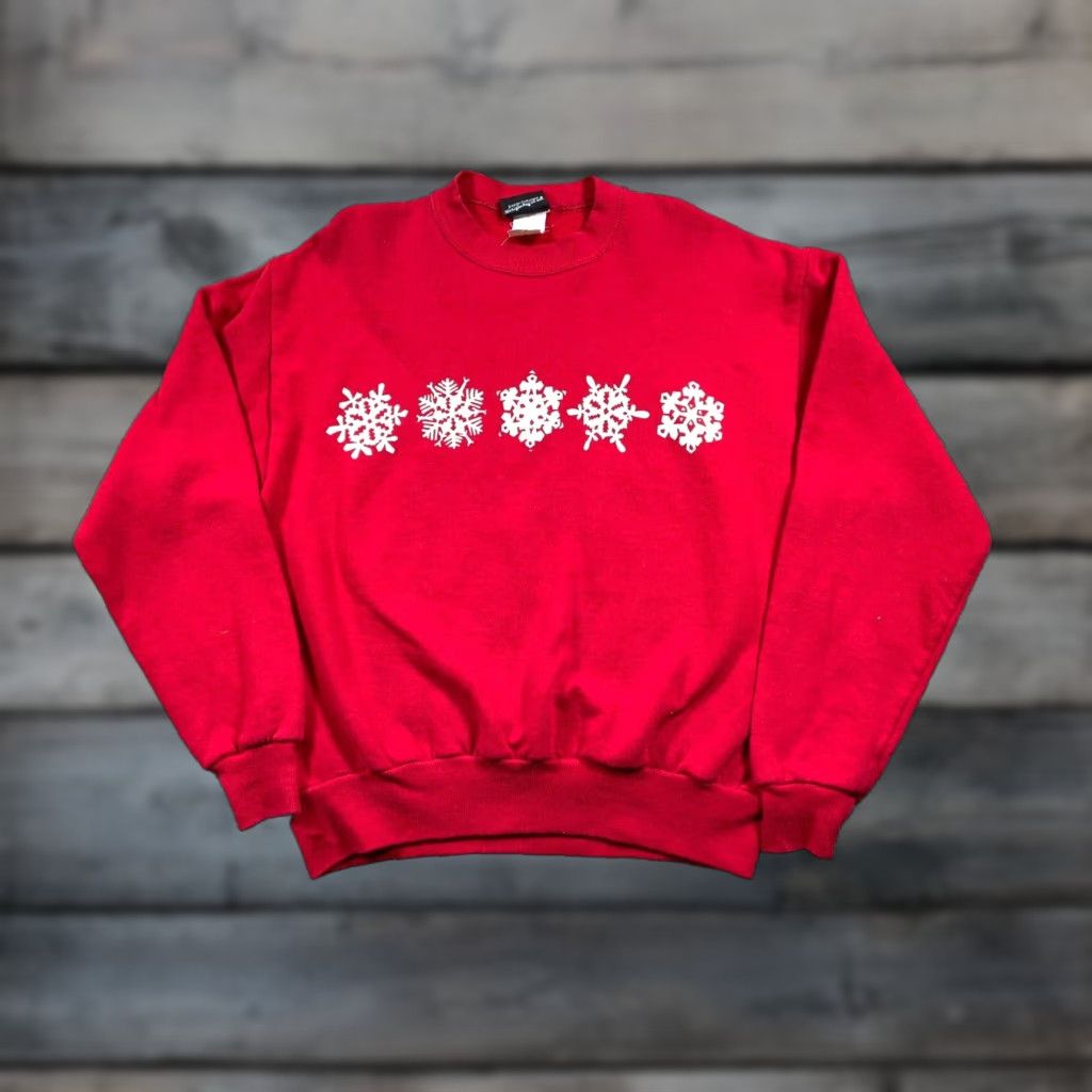 Vintage VINTAGE Michigan Rag Co. Snowflake Sweatshirt Adult Medium Red Christmas Holiday Festive Size M / US 6-8 / IT 42-44 - 1 Thumbnail