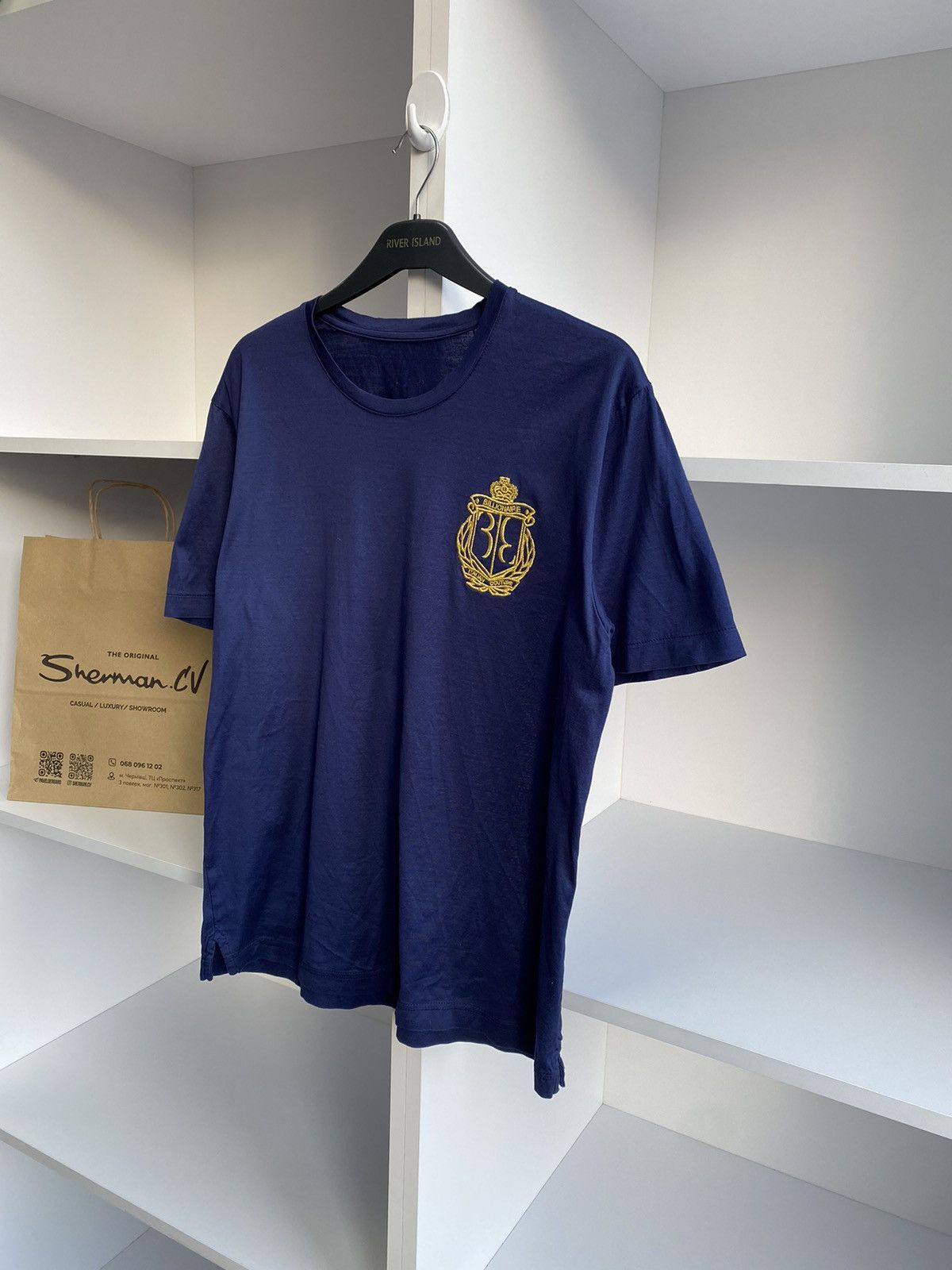 Billionaire Couture × Designer × Vintage Vintage Billionaire Couture Navy Luxury Streetwear T-shirt Size US L / EU 52-54 / 3 - 7 Thumbnail