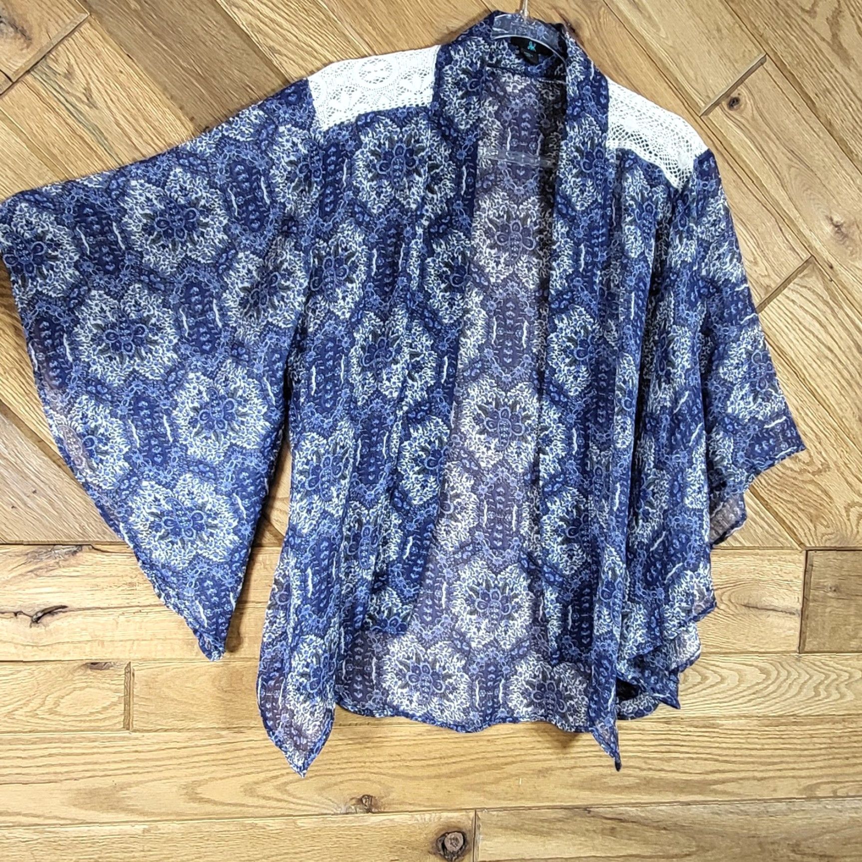 Vintage VINTAGE Skyline Kimono Cover Up Cardigan Women L Paisley Lace Crochet Sheer Blue White Size L / US 10 / IT 46 - 2 Thumbnail