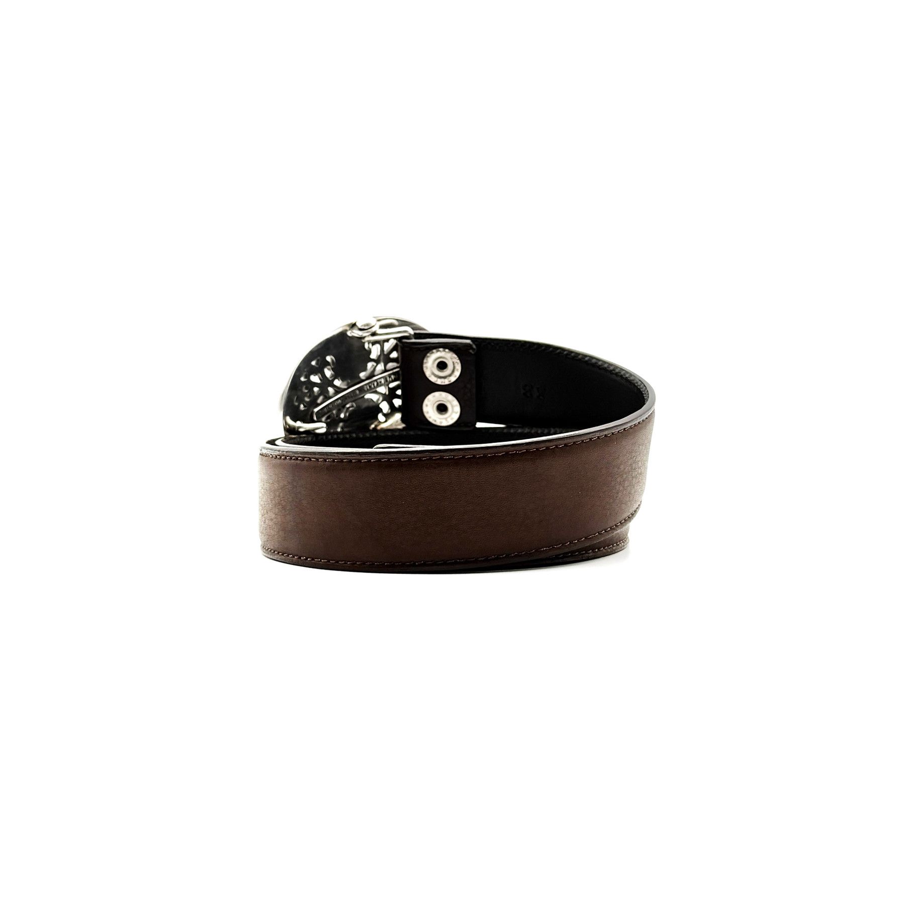 Chrome Hearts Chrome Hearts Silver Oval Keeper Cross Vine Brown Belt Size ONE SIZE - 2 Thumbnail