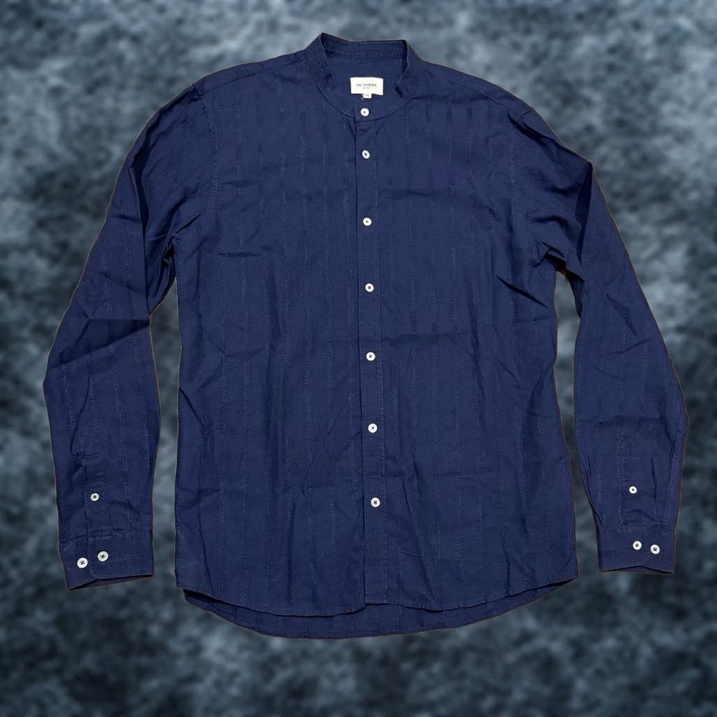 Vintage Octobre Editions Button-Up Linen Cotton Blend Shirt Mens XL Long Sleeve Blue Solid Sezane Size US XL / EU 56 / 4 - 1 Thumbnail