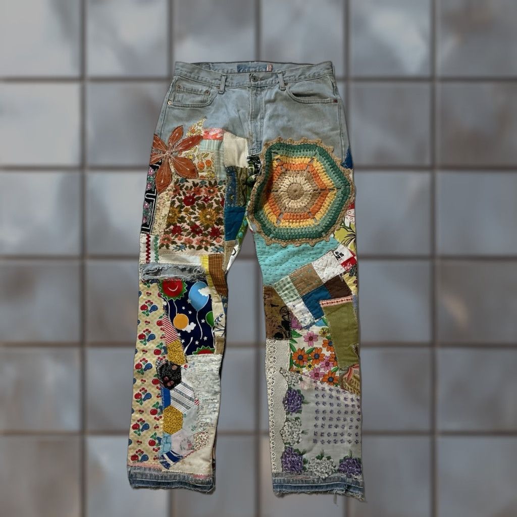 Levi's Vintage Levi’s OOAK Patchwork Reworked Upcycle 1 Of 1 Hippie Custom Denim Jeans Size US 34 / EU 50 - 1 Thumbnail