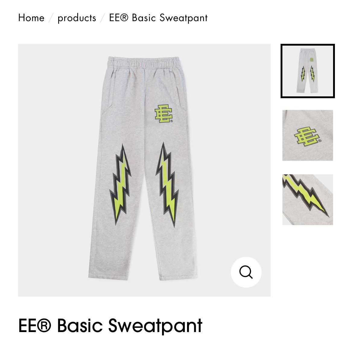 image of Eric Emanuel Ee Grey Lime Lightning Bolt Sweatpants Large, Men's (Size 32)