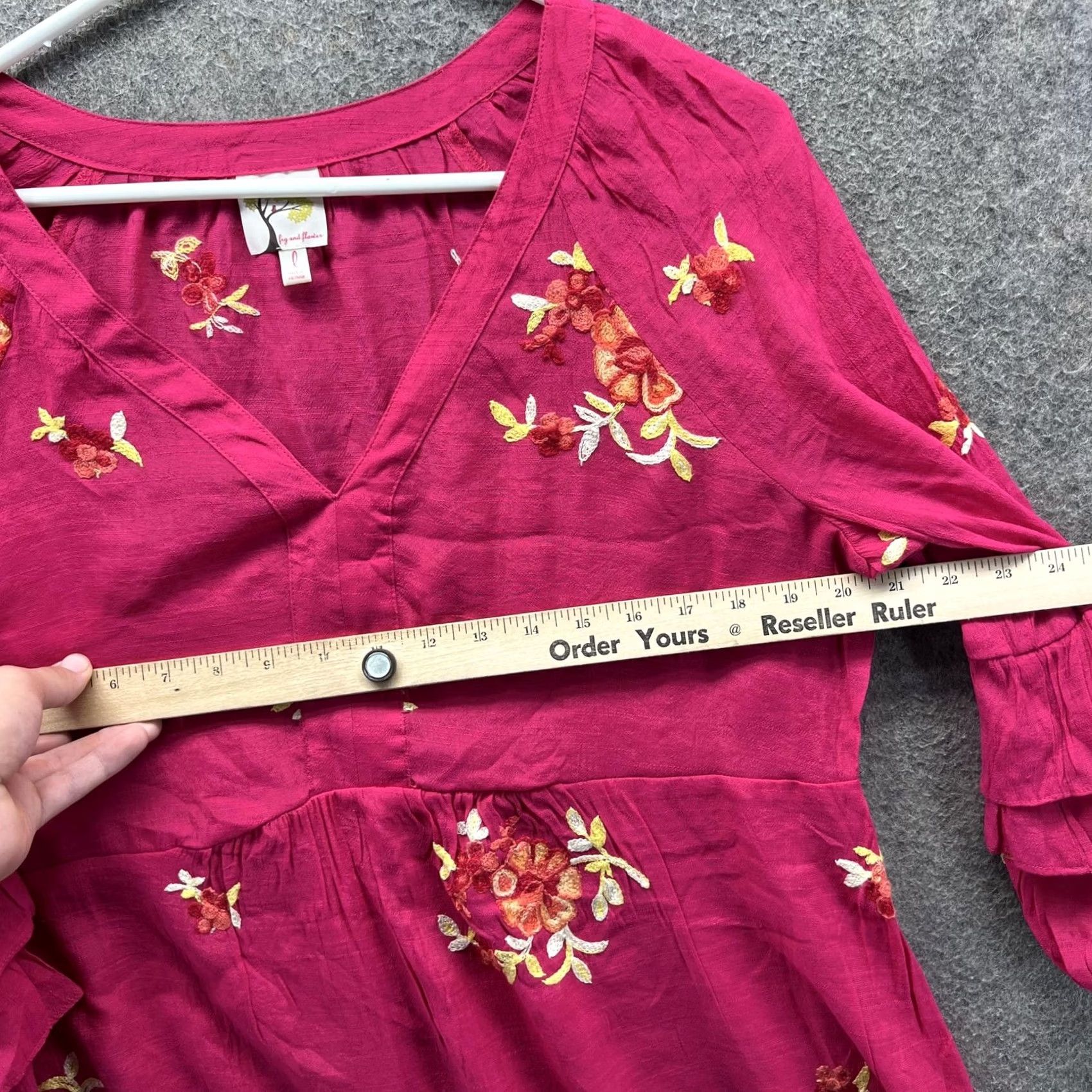Anthropologie Fig And Flower Shirt Womens Large Pink Anthropologie Floral Ruffle Sleeve Tunic Size L / US 10 / IT 46 - 7 Thumbnail