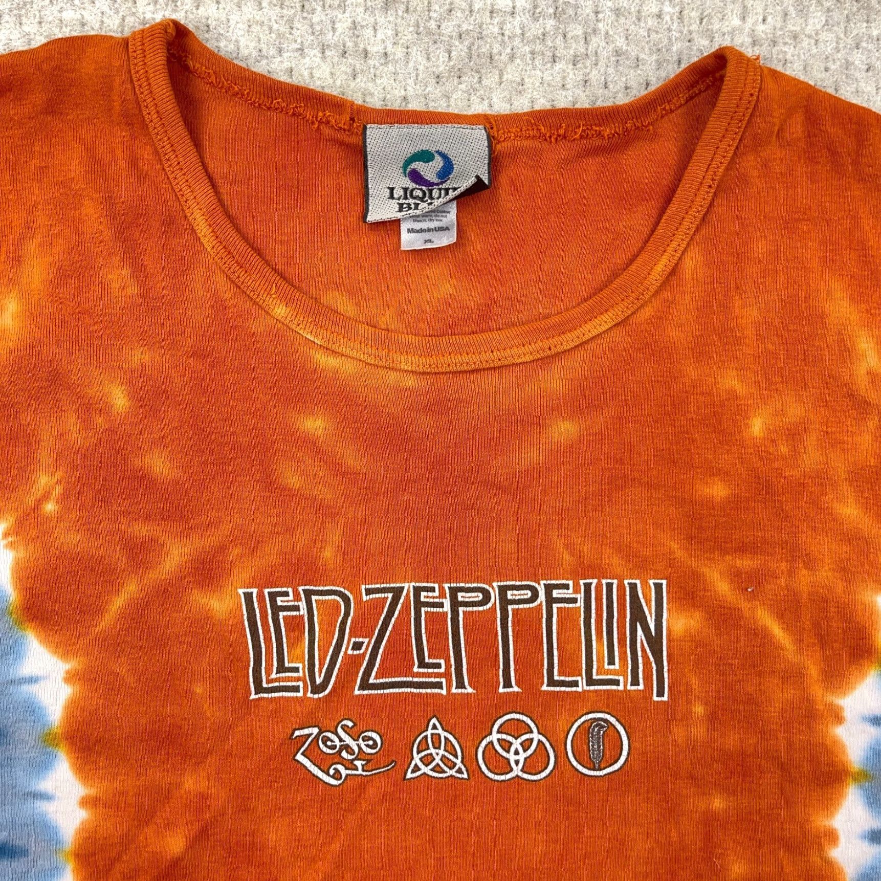 Liquid Blue VINTAGE Led Zeppelin Shirt Women XL Orange Tie Dye Liquid Blue Band Tee Cropped UI Logo 90s Music Mens Womens Size XL / US 12-14 / IT 48-50 - 3 Thumbnail