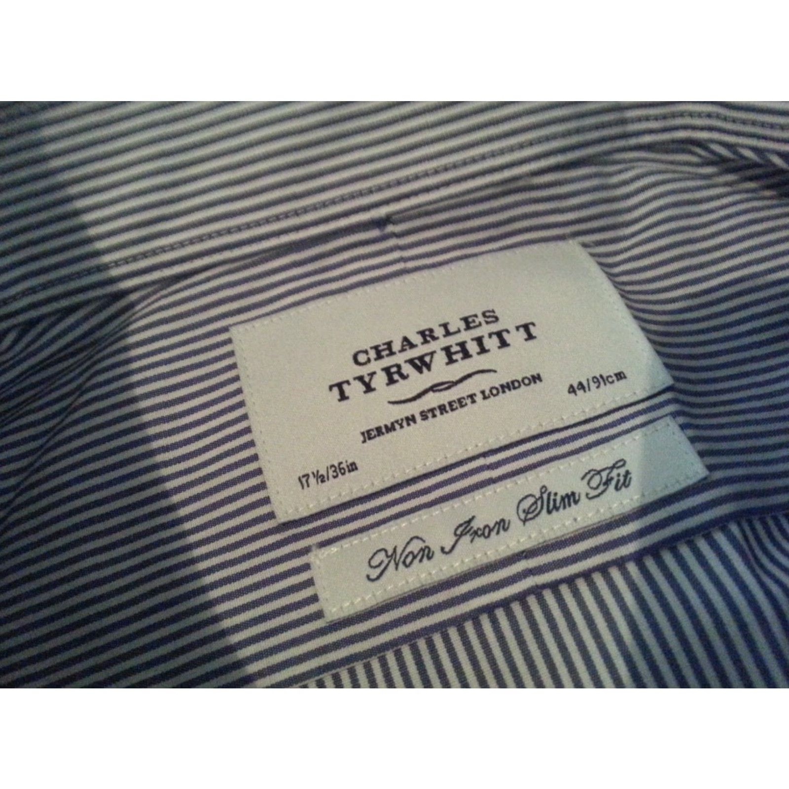 Charles Tyrwhitt VINTAGE Charles Tyrwhitt Dress Shirt 17 1/2 36 Blue Stripes Cotton Mens Shirt Size 46R - 4 Thumbnail