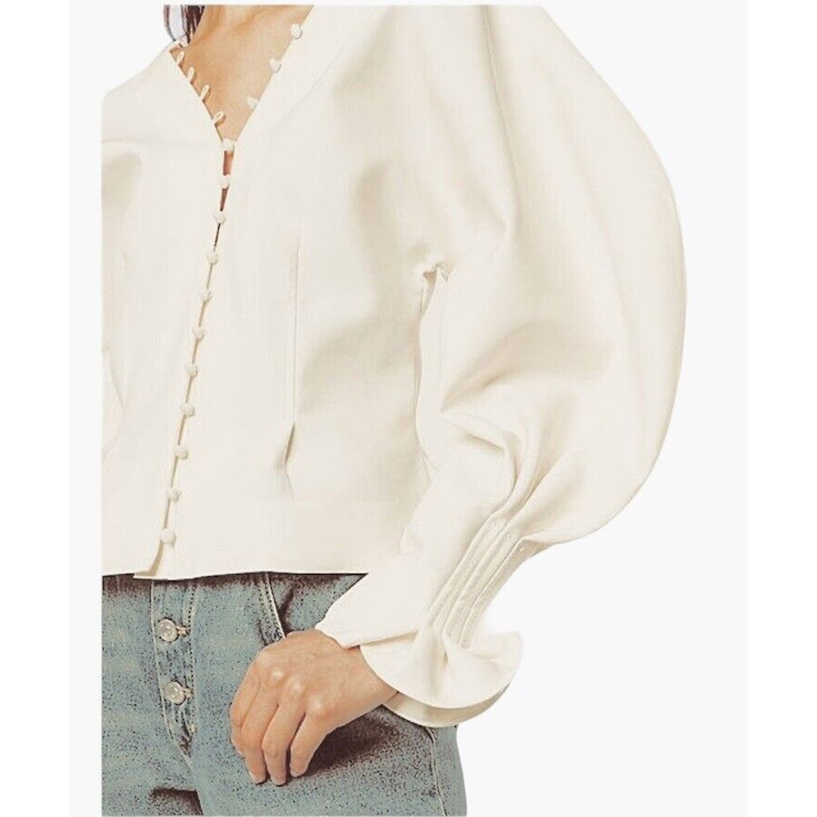 Other Cream VNeck Loop Button Balloon Pleated Cuff Sleeve Blouse M Size M / US 6-8 / IT 42-44 - 4 Thumbnail