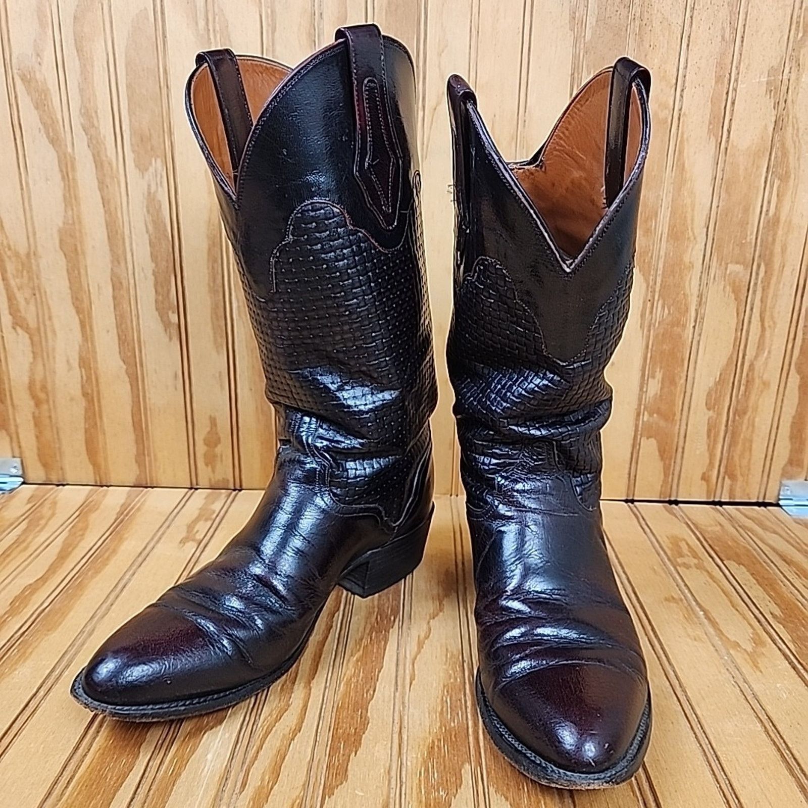 The Unbranded Brand Handmade Woven Leather El Dorado Western Cowboy Boots Men 9D Size US 9 / EU 42 - 9 Thumbnail