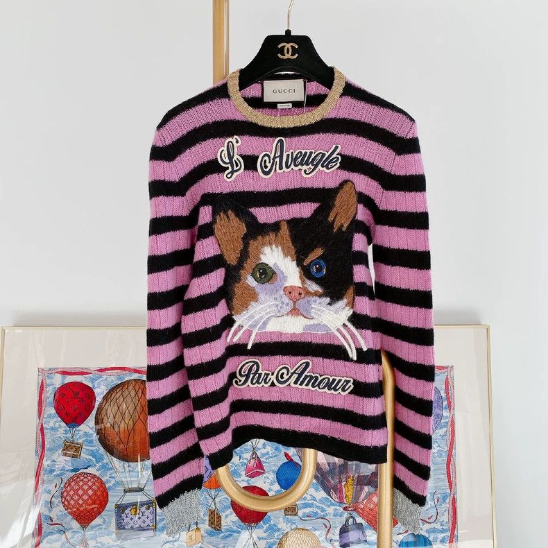 Gucci Gucci Kitten embroidered cashmere knitwear jacket 2504-Next Size S / US 4 / IT 40 - 1 Thumbnail
