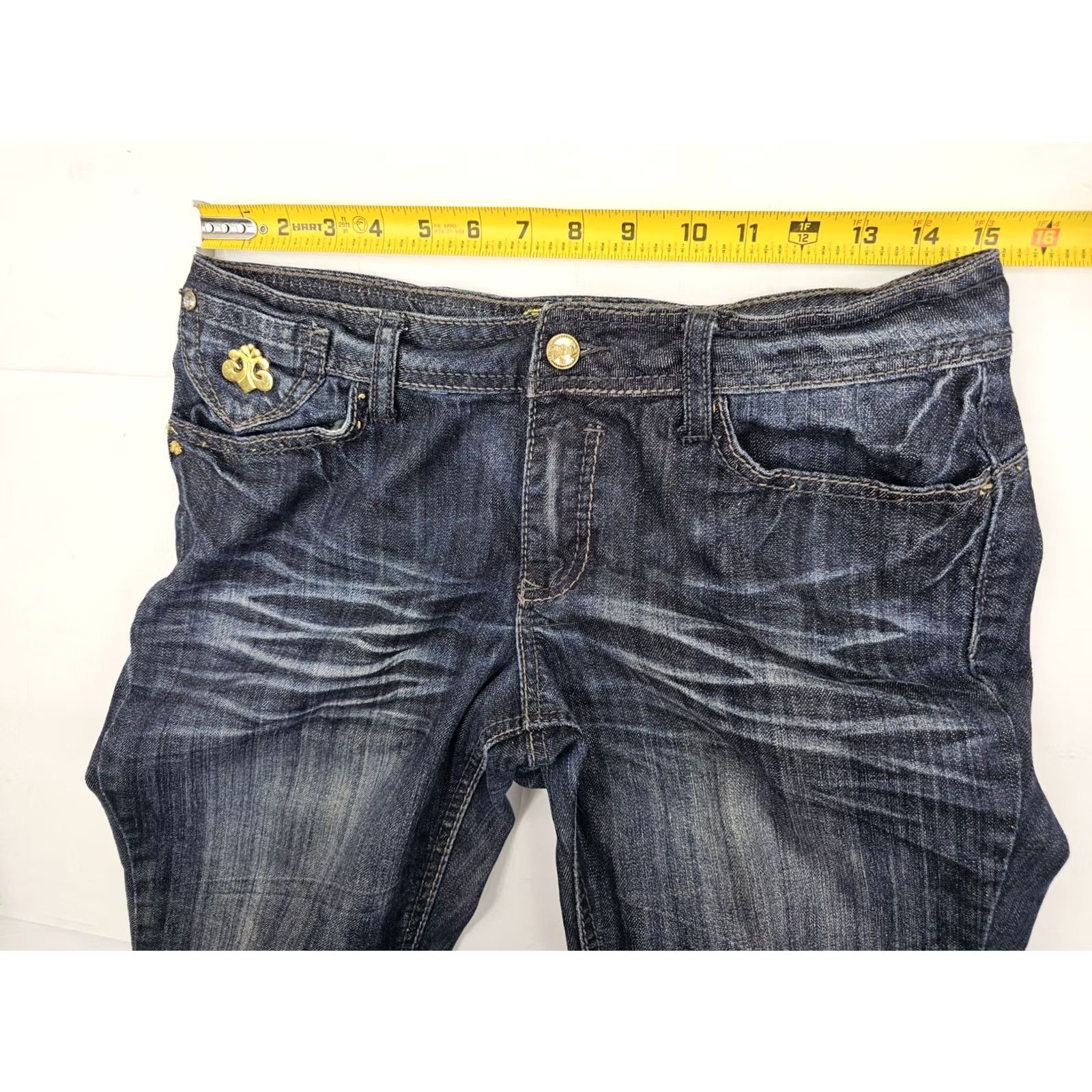 Denime VINTAGE Dereon Dark Wash Denim Jeans Women’s 9/10 Gold Accent Tapered Leg 30x32 Fit - House of Deréon Jeans Women Dark Blue Regular Size 30 Womens Size 32" / US 10 / IT 46 - 5 Thumbnail