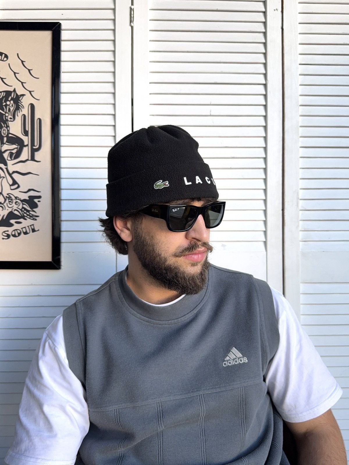 Lacoste Vintage Lacoste Beanie Fleece Hat Black Big Logo Size ONE SIZE - 5 Thumbnail