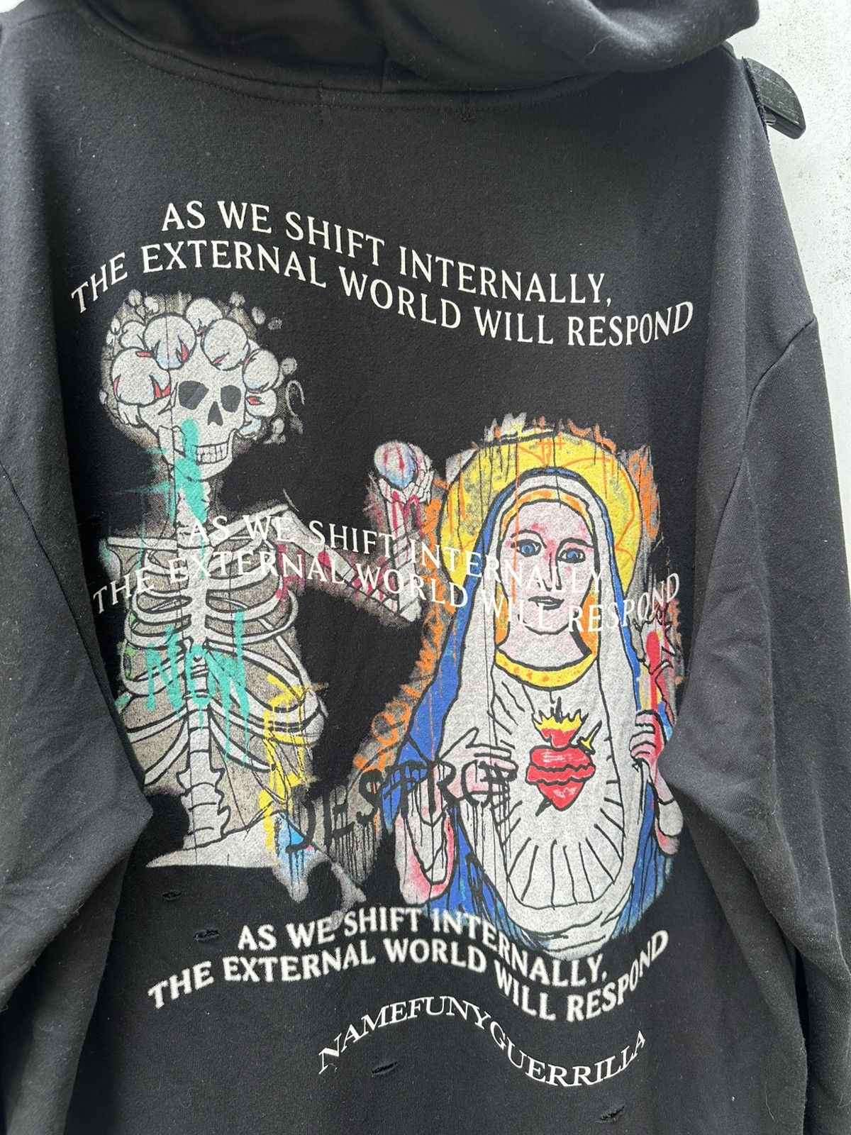 Vintage 👹THRASHED Namefunyguerilla Nun Tees Hoodie Size US L / EU 52-54 / 3 - 9 Thumbnail