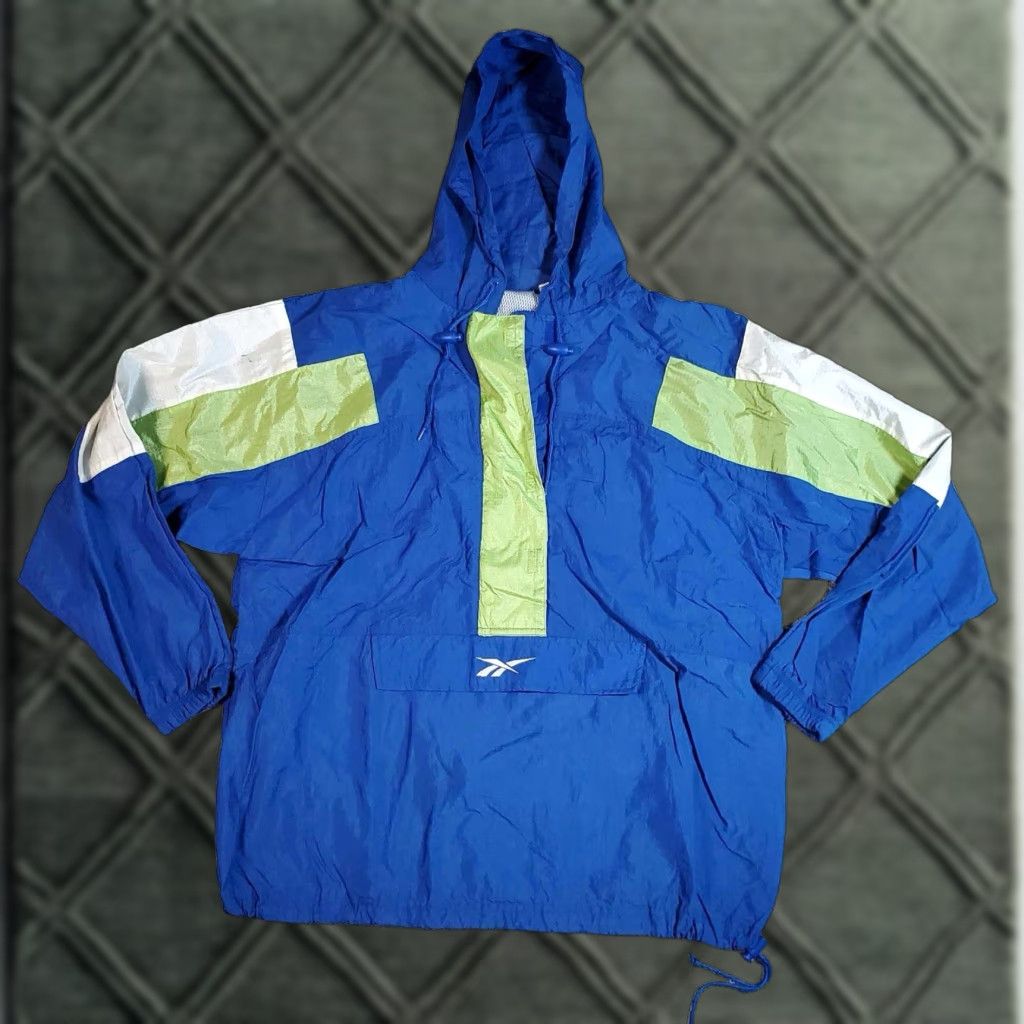 Reebok VINTAGE Reebok Jacket Windbreaker Hooded Pullover Blue Black 90s Mens M Size US M / EU 48-50 / 2 - 1 Thumbnail