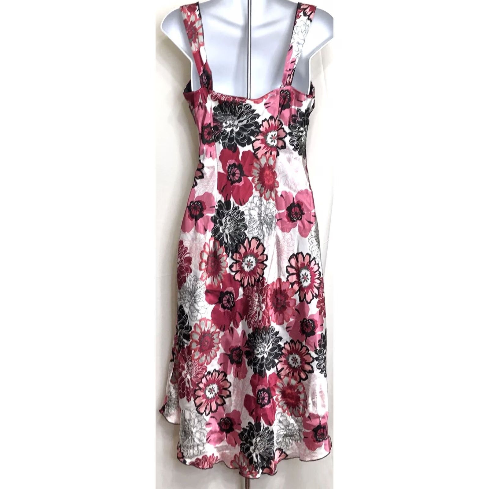 Pinko Vintage Byer Silky Sleeveless Surplice Hi Lo Dress 9 Pink Red Satin Floral Midi Size M / US 6-8 / IT 42-44 - 3 Thumbnail