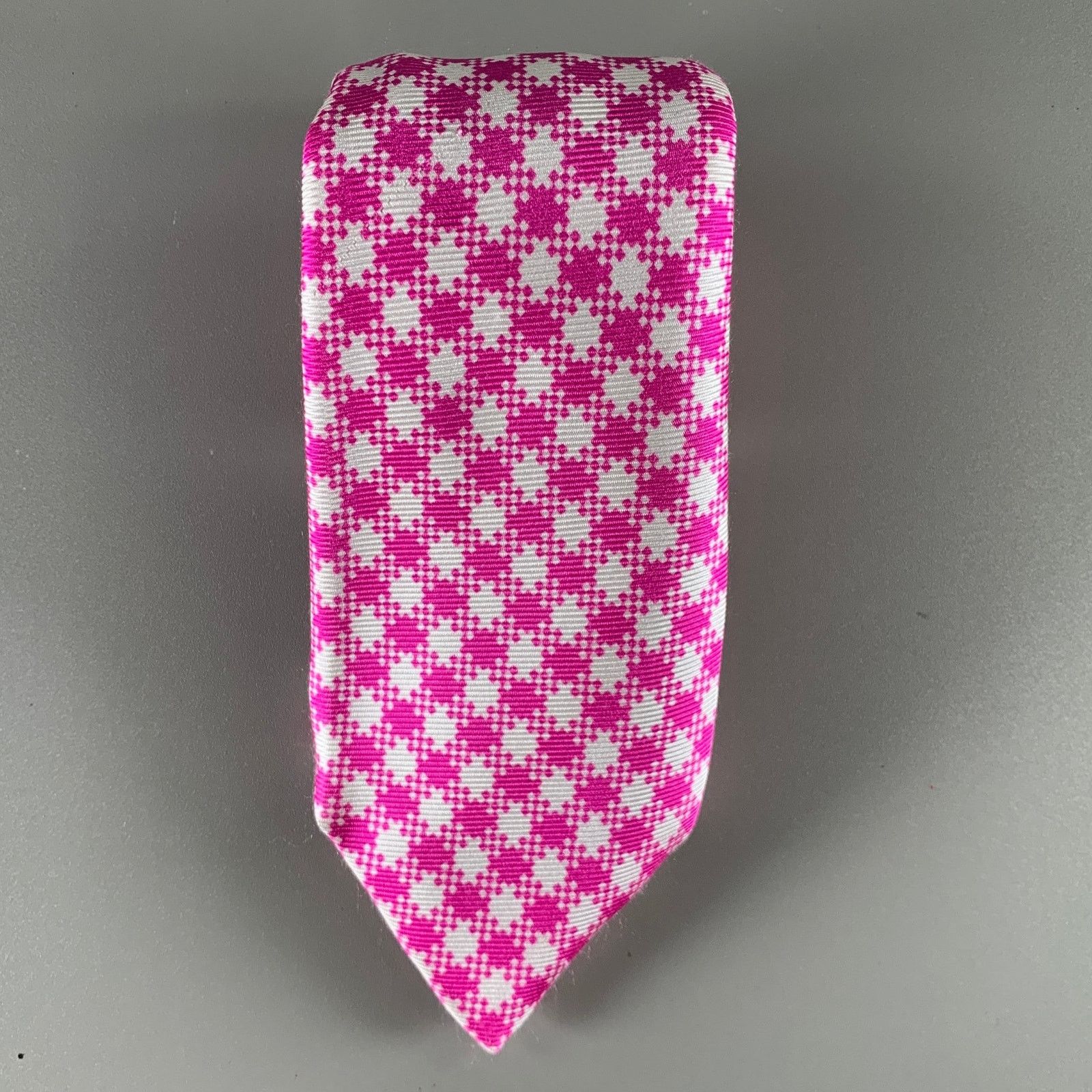 Kiton KITON Pink White Houndstooth Silk Tie Size ONE SIZE - 5 Thumbnail
