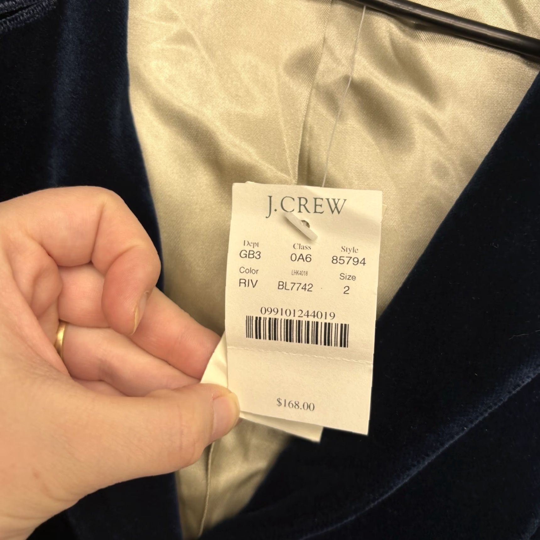 J.Crew VINTAGE J Crew Blazer Womens 2 Navy Blue Velour Cropped Designer Velvet Preppy NWT Size XS / US 0-2 / IT 36-38 - 5 Thumbnail