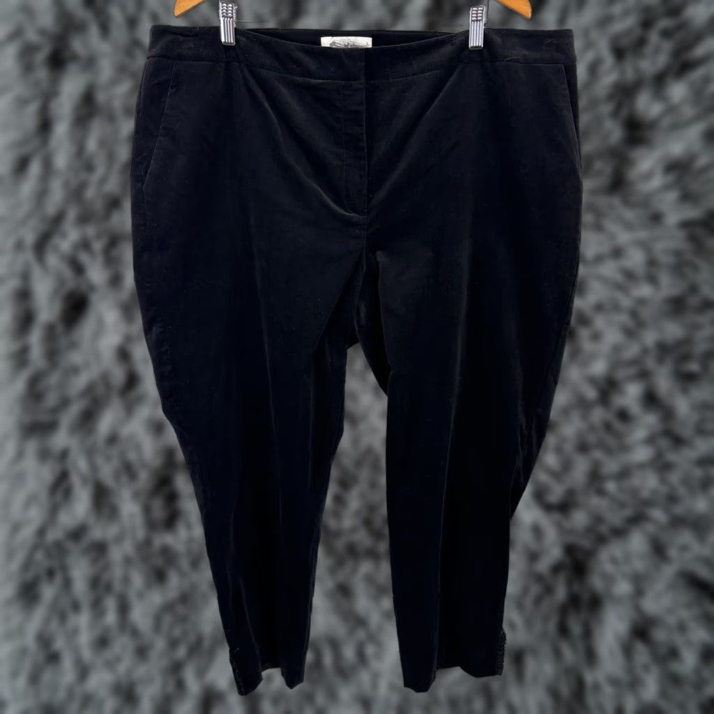 Talbots Talbots RSVP Black Velvet Pants 22W Plus Ankle Ruffle Elastic Sides Sz NEW! Size 40" / US 18 - 1 Thumbnail