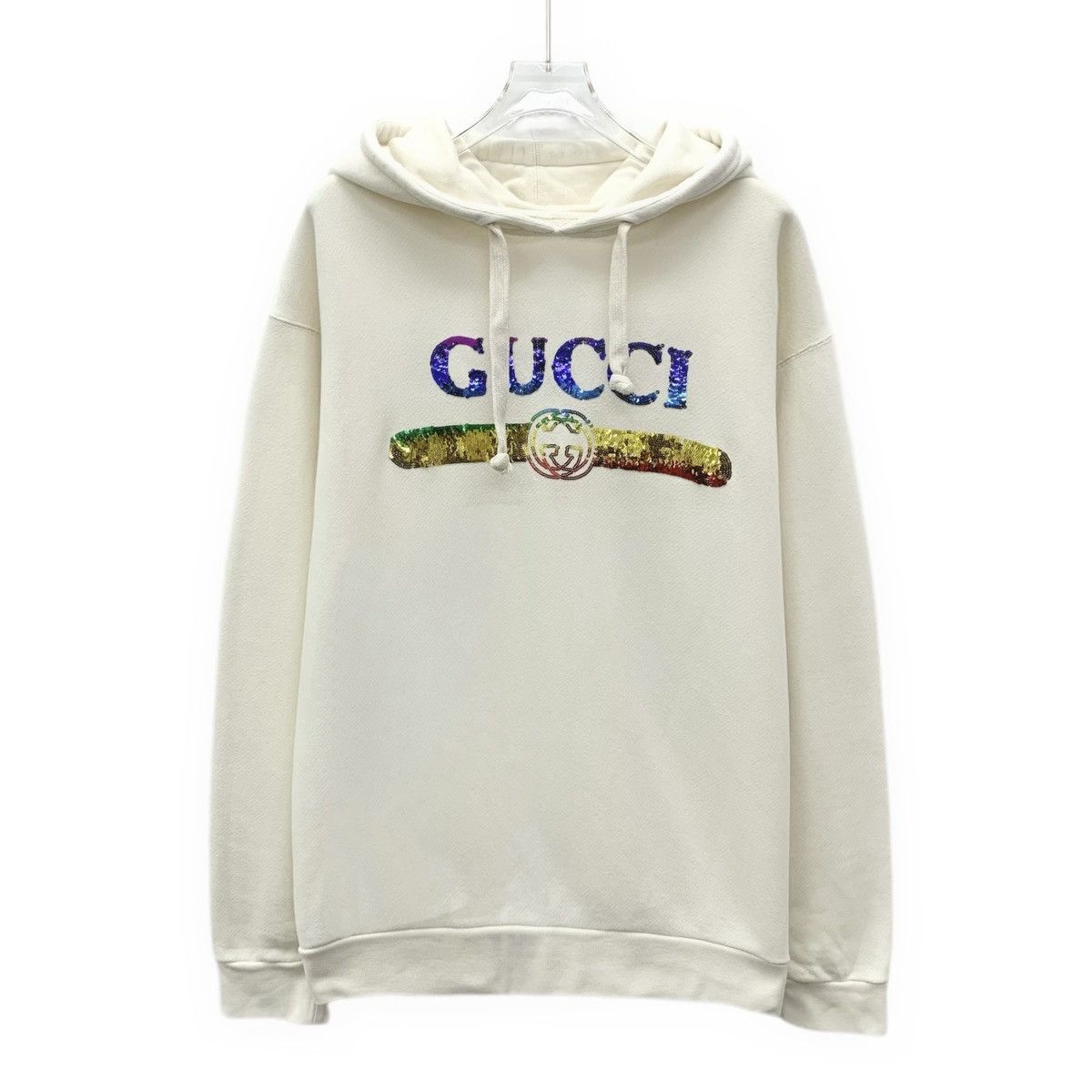 Gucci Gucci Off-white Sequin Hooded Long Sleeve Sweatshirt K26WX Size US M / EU 48-50 / 2 - 1 Thumbnail
