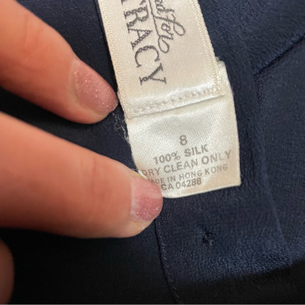 Ellen Tracy Linda Allard for Ellen Tracy Silk Navy Blue Ling Sleeve Blo Size M / US 6-8 / IT 42-44 - 7 Thumbnail