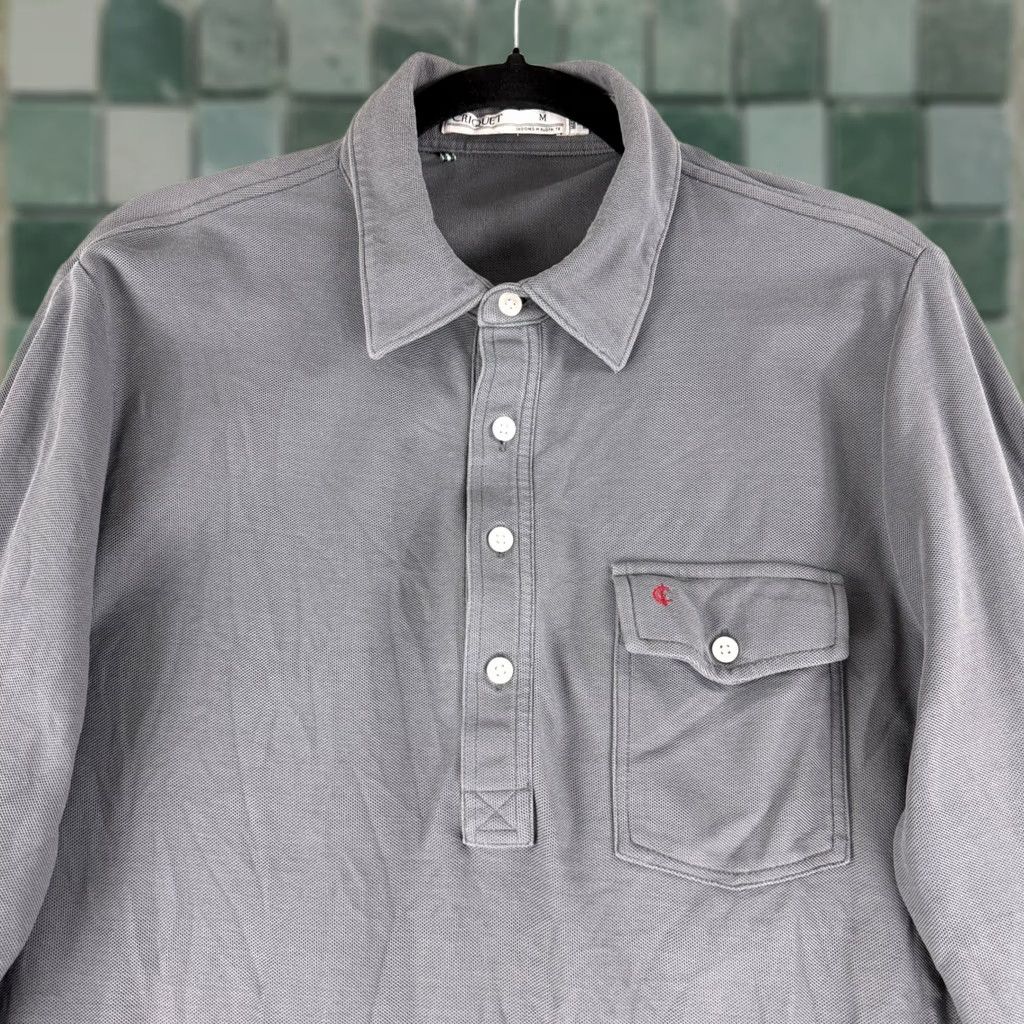 Vintage Criquet Polo Shirt Mens M Grey Pima Cotton Knit Pocket Long Sleeve Button Yardage Classic Preppy Casual Business Travel Size US M / EU 48-50 / 2 - 1 Thumbnail