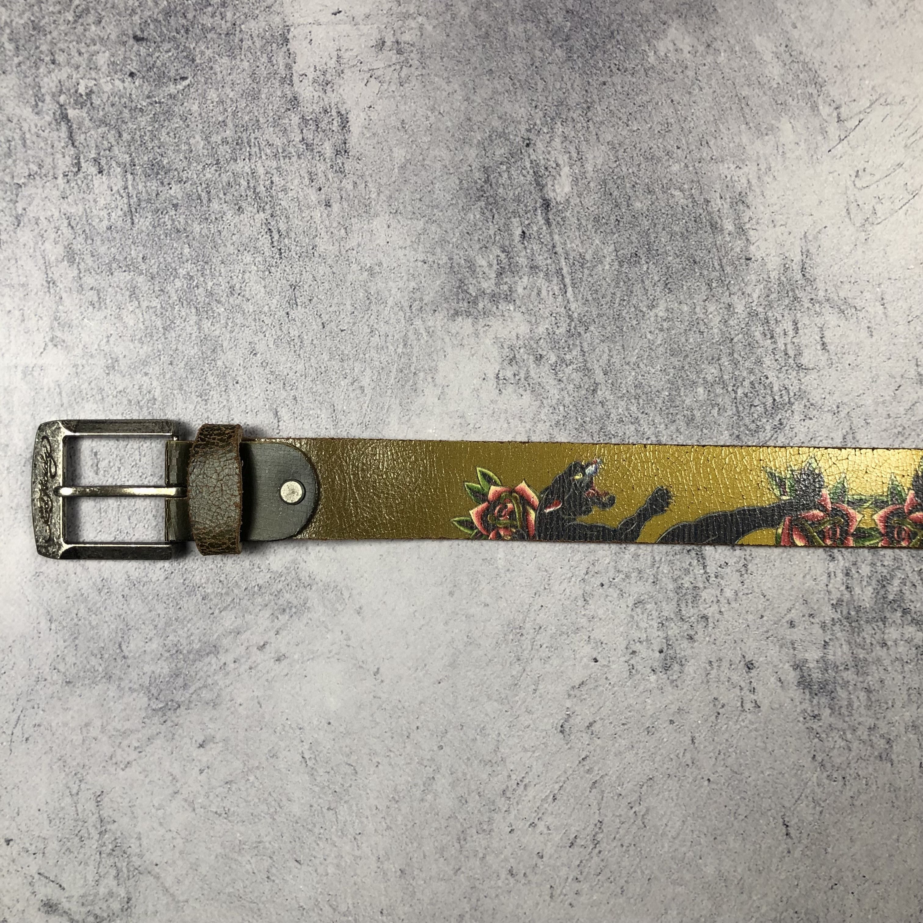 Christian Audigier Y2K Ed Hardy Panther Rose Leather Belt Size ONE SIZE - 2 Thumbnail