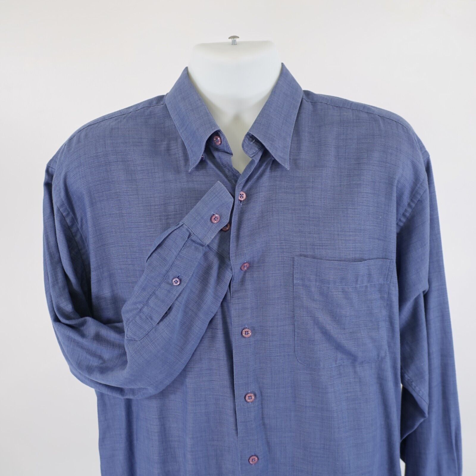 Pronto Uomo DAMAGED Pronto Uomo Blue Weave Large Cotton Hide-Away Button Size US L / EU 52-54 / 3 - 1 Thumbnail