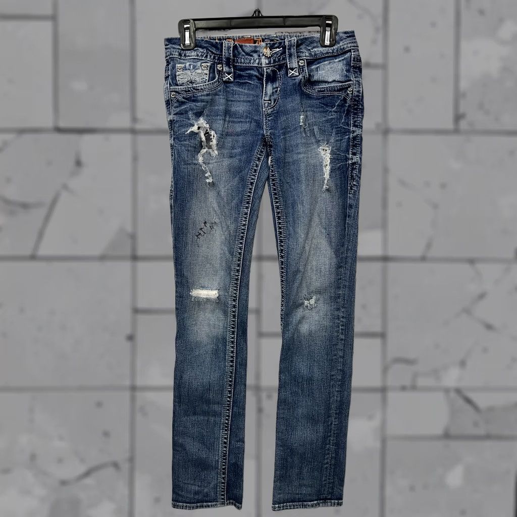 Vintage Rock Revival Alivia Jeans Blue Distressed Womens Size 26 32” Inseam Distressed Jeans Womens Size 27" / US 4 / IT 40 - 1 Thumbnail