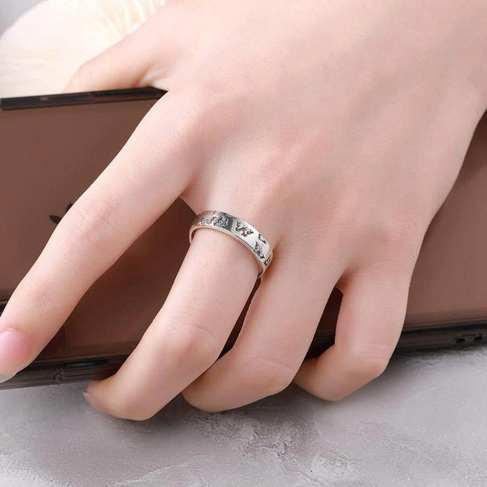 Designer Sterling Silver Butterfly Engraved Daisy Ring - Size 6 Size ONE SIZE - 6 Thumbnail