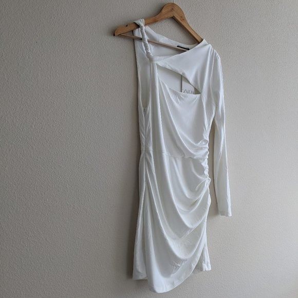 zara one shoulder white dress Zara Womens One Shoulder Bodycon Dress Ivory Sleeveless Zip Size XL